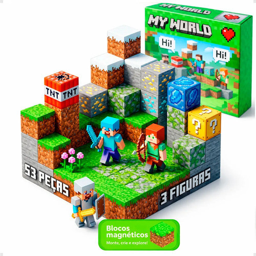 Blocos Magnéticos 64 Peças Brinquedo Educativo Criativo Infantil Pixel Presente Menino Menina