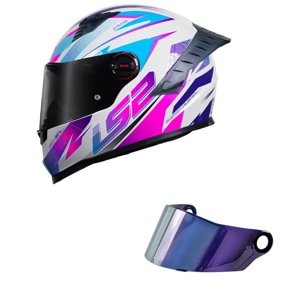 Capacete LS2 FF358 Pro Airline Branco e Rosa Mais Viseira Camaleão