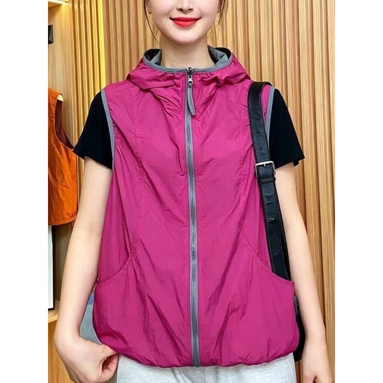 Primavera novo estilo protetor solar roupas com capuz colete verão estilo fino jaqueta colete Casual tamanho grande senh
