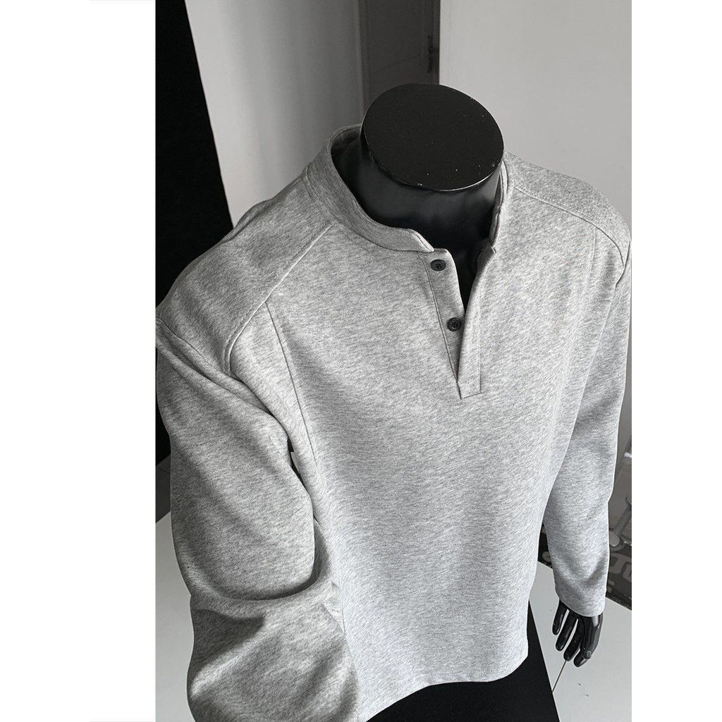 Henry colarinho moletom masculino primavera outono americano cleanfit manga comprida camiseta tamanho grande solto camis