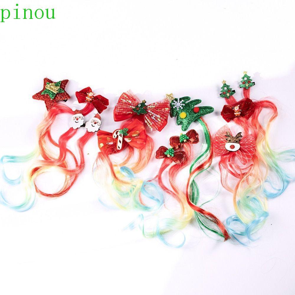 PINOU Grampo De Cabelo De Natal , Papai Noel Estilo Coreano Meninas Peruca Hairpin , Colorida Elk Bowknot Hairclip