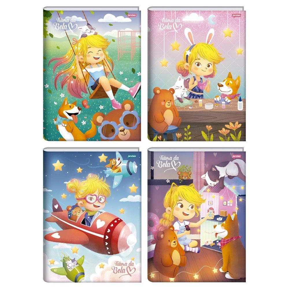 Caderno Costurado 1/4 Jandaia Capa Dura Turma da Bela 80 Folhas Embalagem com 5 Unidades