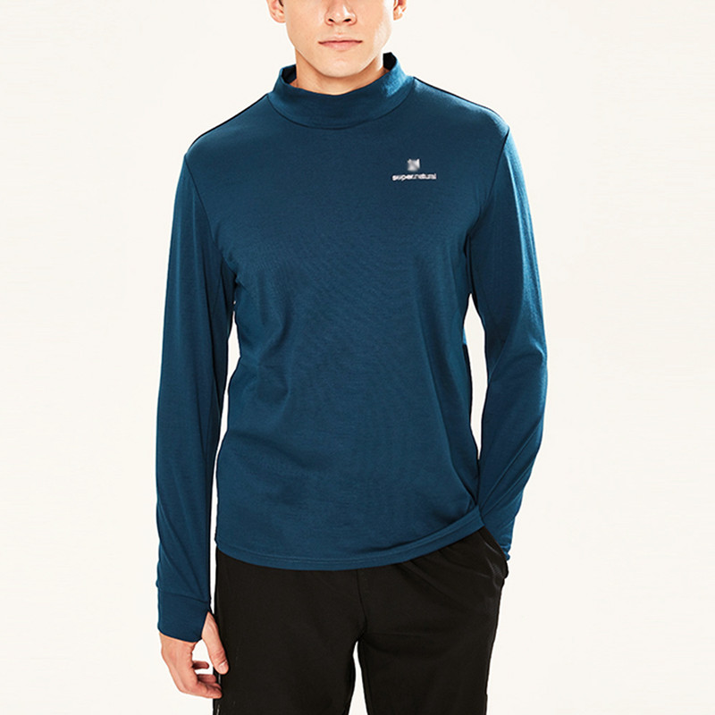 Swiss Merino lã gola alta moletom de manga comprida masculino esportes ao ar livre lazer camisa de fundo respirável tran