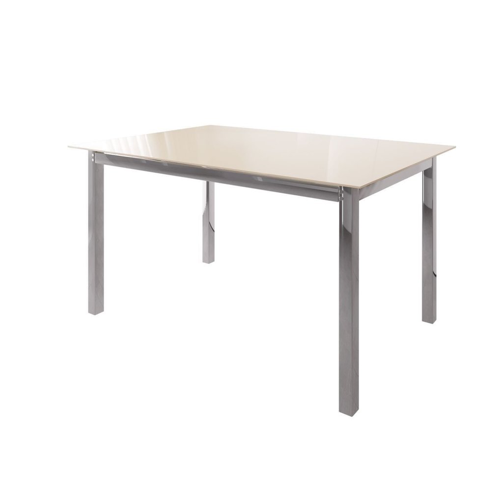 Mesa de Jantar 120x80cm Tampo Vidro Dubai Cromado/Off White
