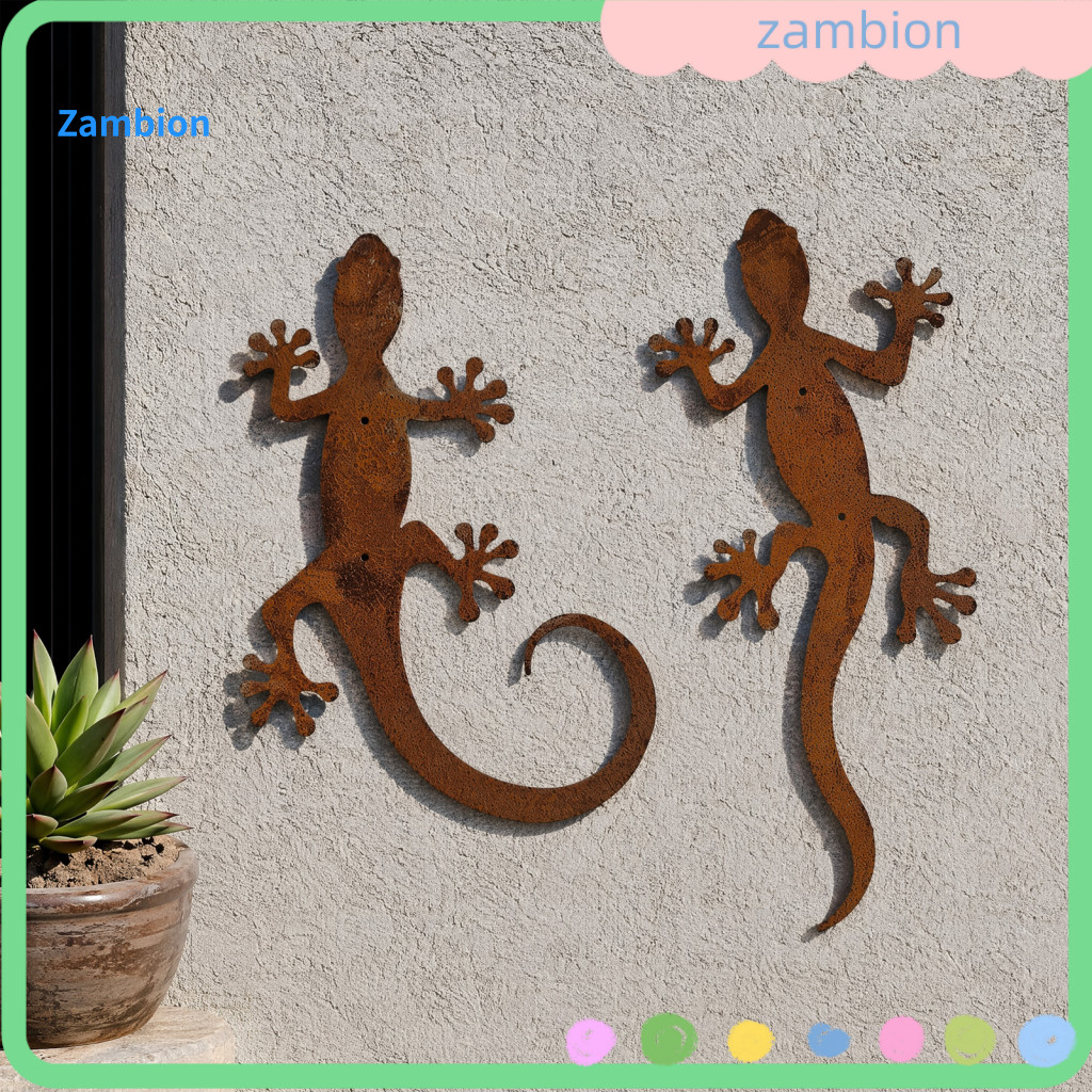 Durable Iron Wall Plaque Decoration 2pcs Rustic Metal Gecko Frog Art Set – Distressed Lizard Sculpture for Outdoor Gar