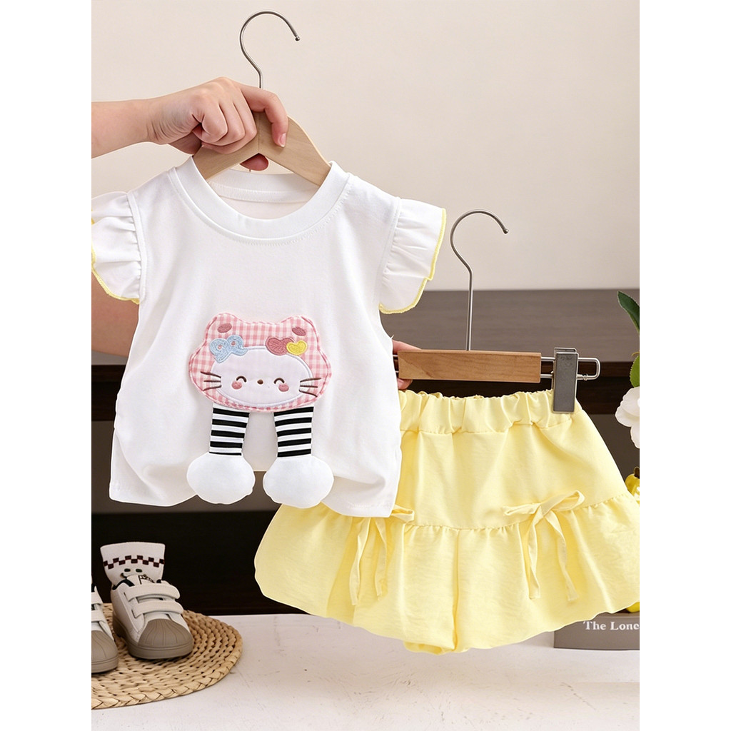 Meninas roupas de verão 2026 novo estilo moda dos desenhos animados terno de duas peças bebê verão moda versão coreana r
