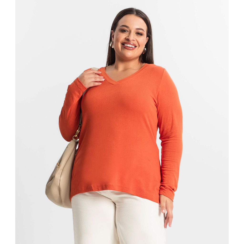 Blusa Manga Longa Visco Tricot Secret Glam Laranja