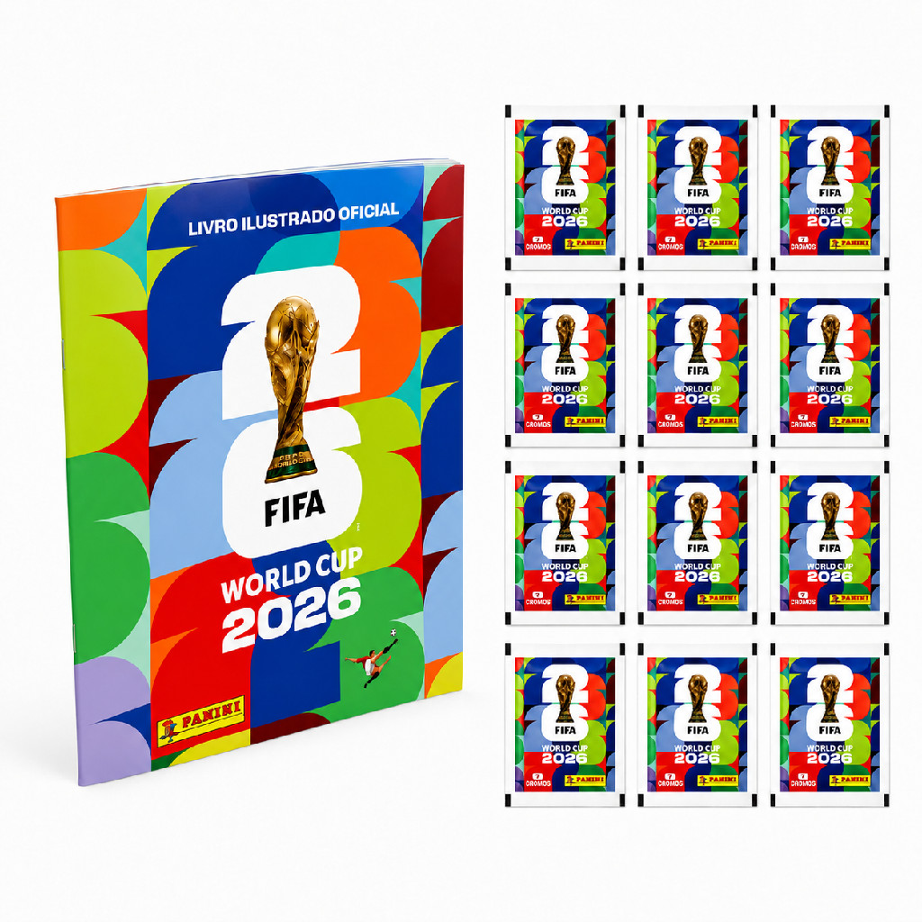 Álbum de figurinhas copa mundo com 12 pacotes de figurinha capa mole brasil