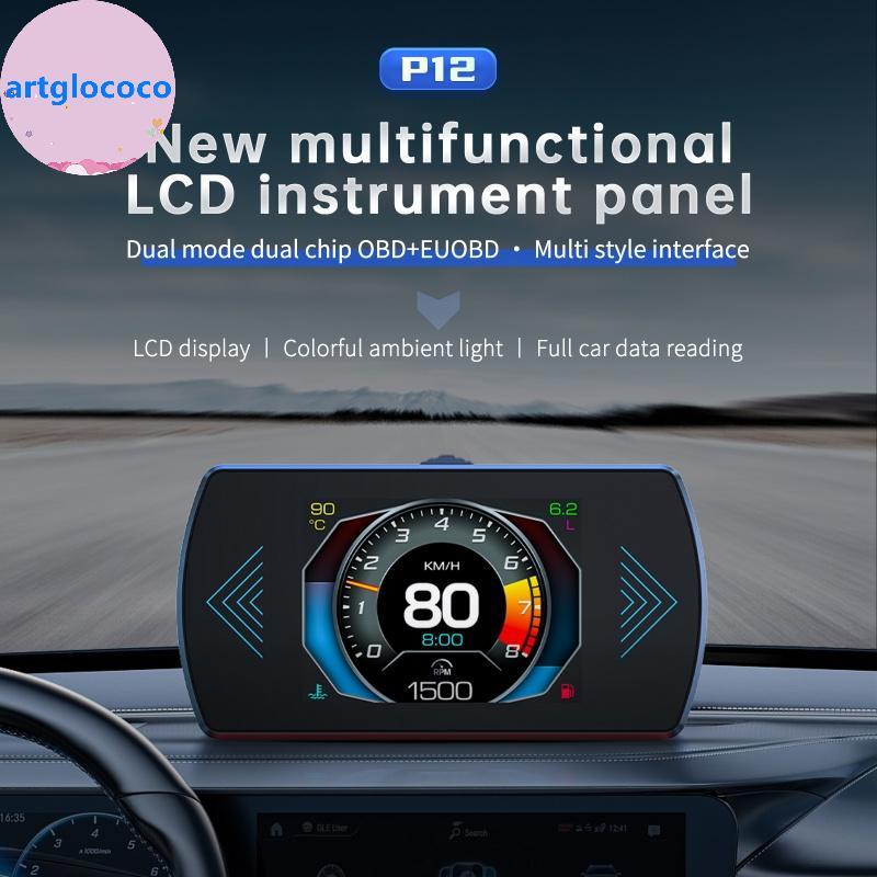 Artglococo P12 Carro OBD2 Head Up Display Sistema Duplo Para HUD OBD Medidor De Inteligente Digital Velocidade Combustív