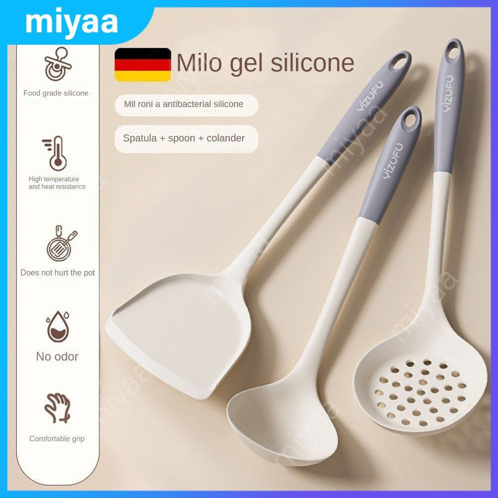 Conjunto de utensílios de cozinha de silicone com panelas antiaderentes, espátula de silicone, concha de sopa,