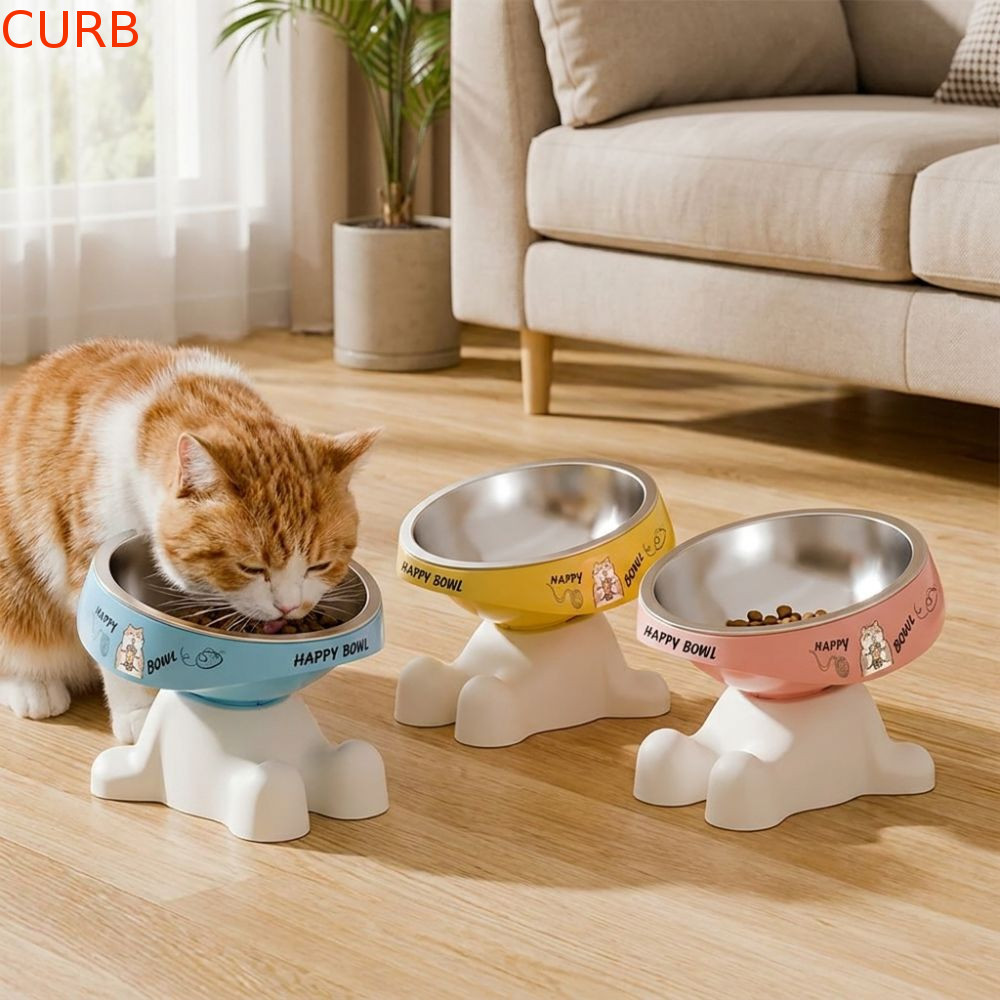 Tigela De Aço Inoxidável Para Gatos CURB , Elevada Removível Animais De Estimação Com Proteção De Pescoço , Dispensador 