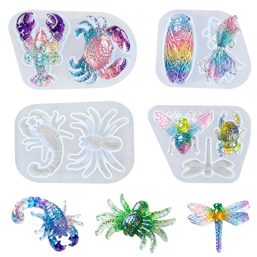 Molde Pingente De Inseto De Resina De Cristal Besouro Peixe Escorpião Aranha Chaveiro De Fundição De Silicone