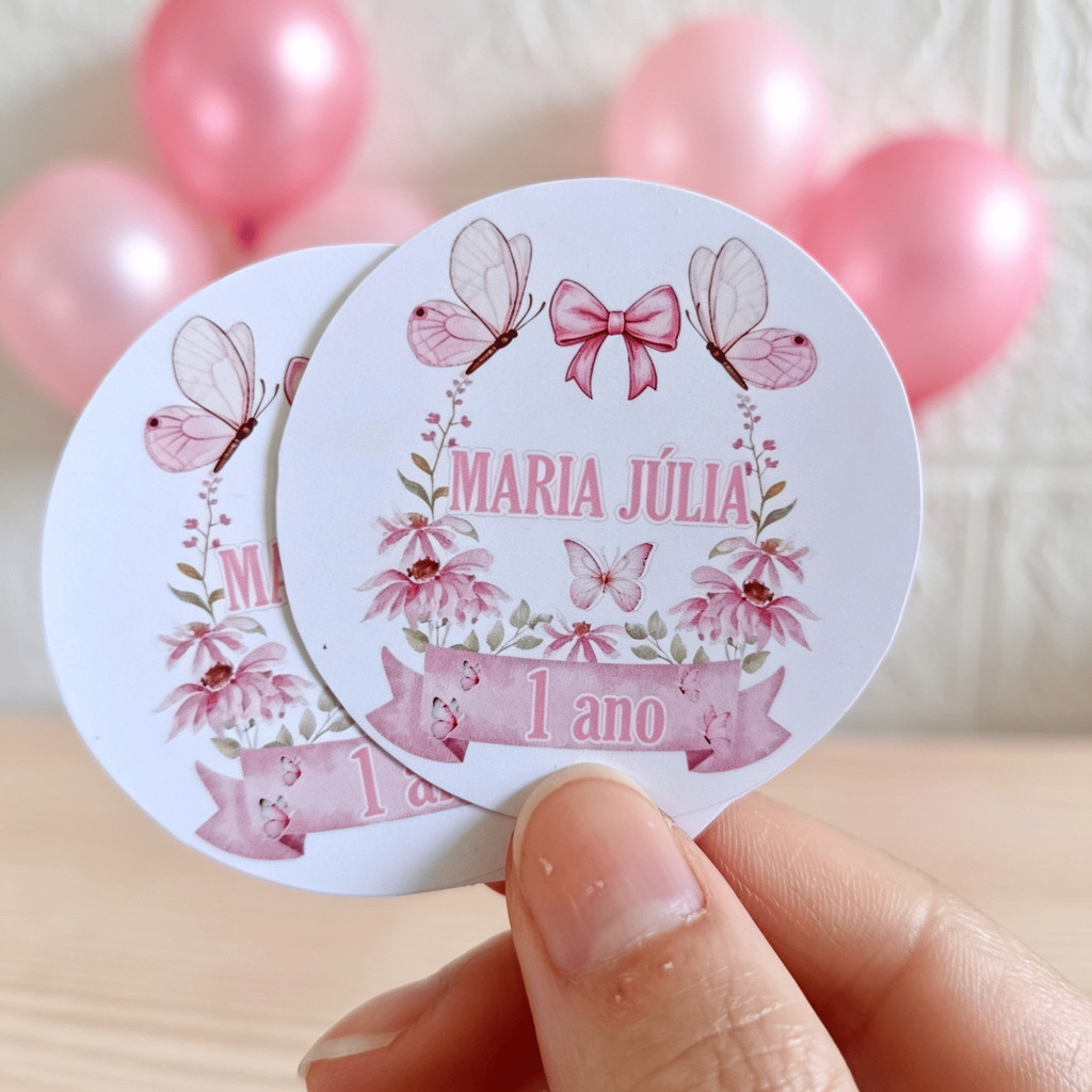 Adesivo Personalizado Jardim Encantado Borboletas | Festa Infantil | Lembrancinha