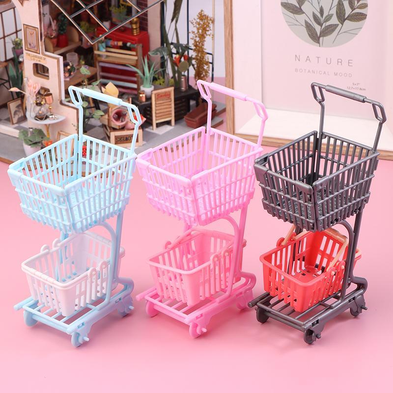 FSLUXO 1/12 Casa De Bonecas Mini Carrinho De Compras Supermercado Cesta Modelo Decoração Acessório Fingir Jogar Brinqued