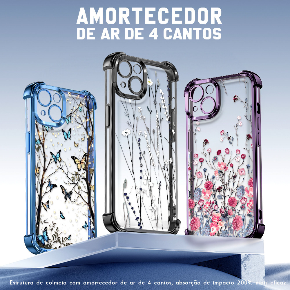Capinha Luxo com Almofada de Ar Anti Impacto Para iPhone 17 16 15 14 Plus 13 12 11 Pro Max Capa Macia de Silicone SJ