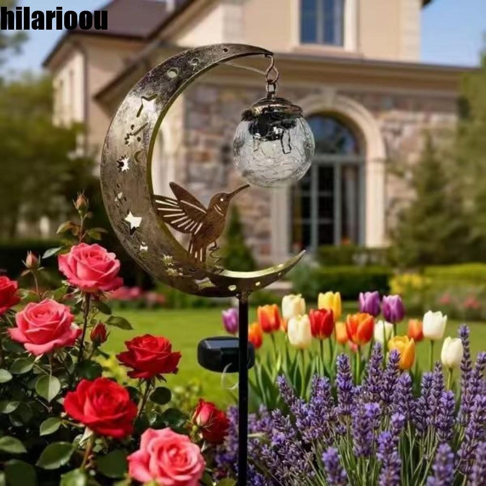 HILARIOOU Hummingbird Moon Light , Meia Lua Design Movido A Energia Solar Para Estaca De Jardim , Inserção De Piso