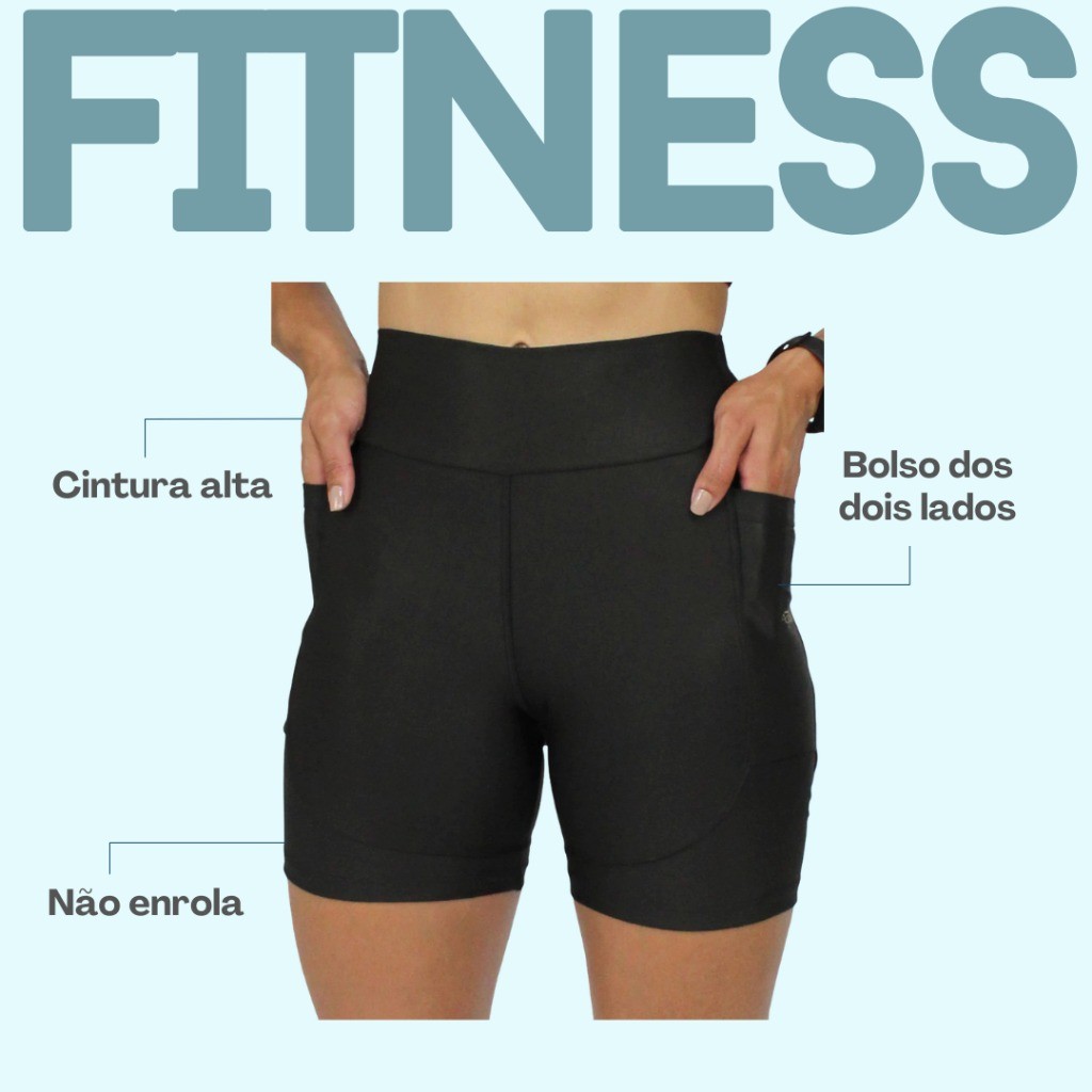 Short de Compressão Feminino Cós Alto com Bolsos Laterais para Corrida, CrossFit e Academia