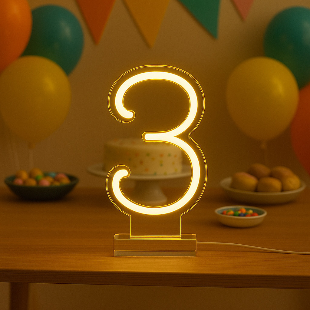 Número LED Neon de Mesa 20cm Branco Quente Frio Acrílico Cristal Premium, números luminosos led — imagem 2 de 2