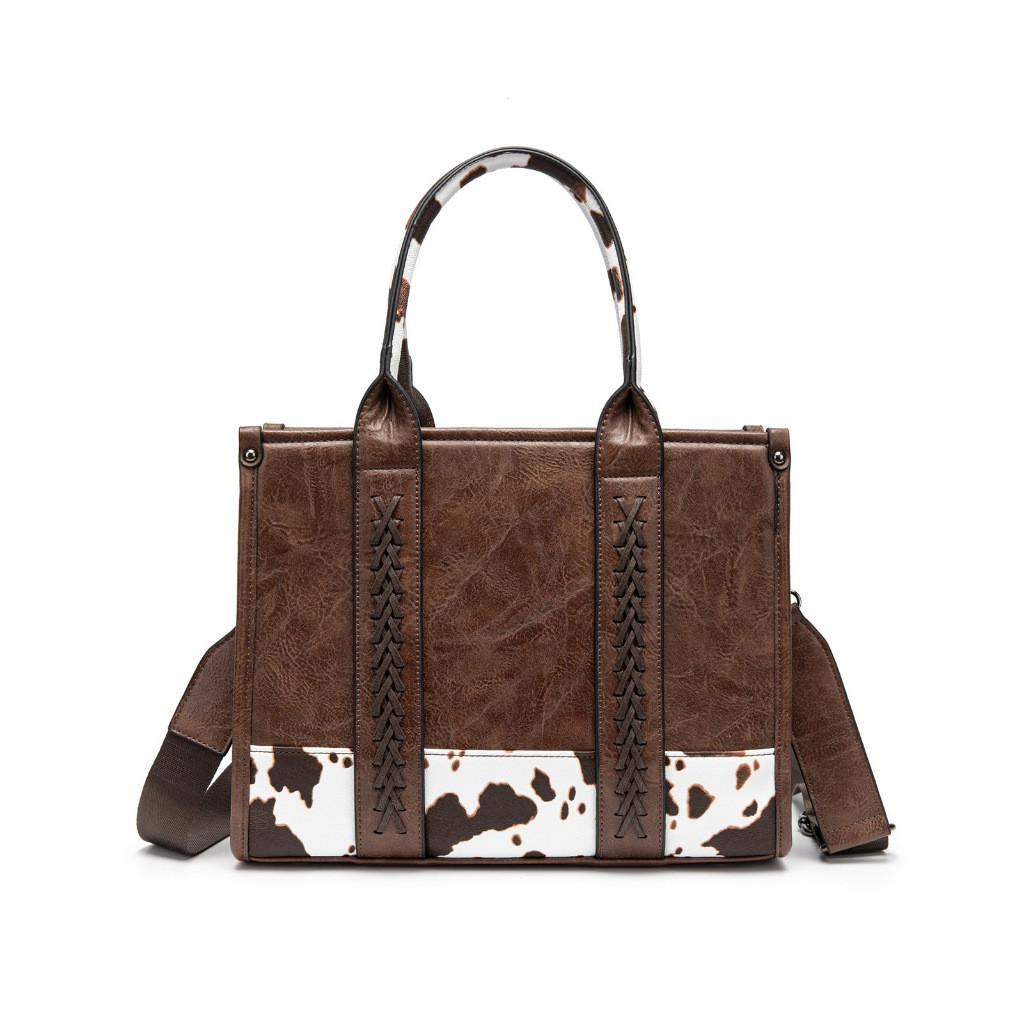 Bolsa de mão feminina Wrangler em couro estampado, estilo boêmio ocidental, equipada com alça superior e alça de ombro.