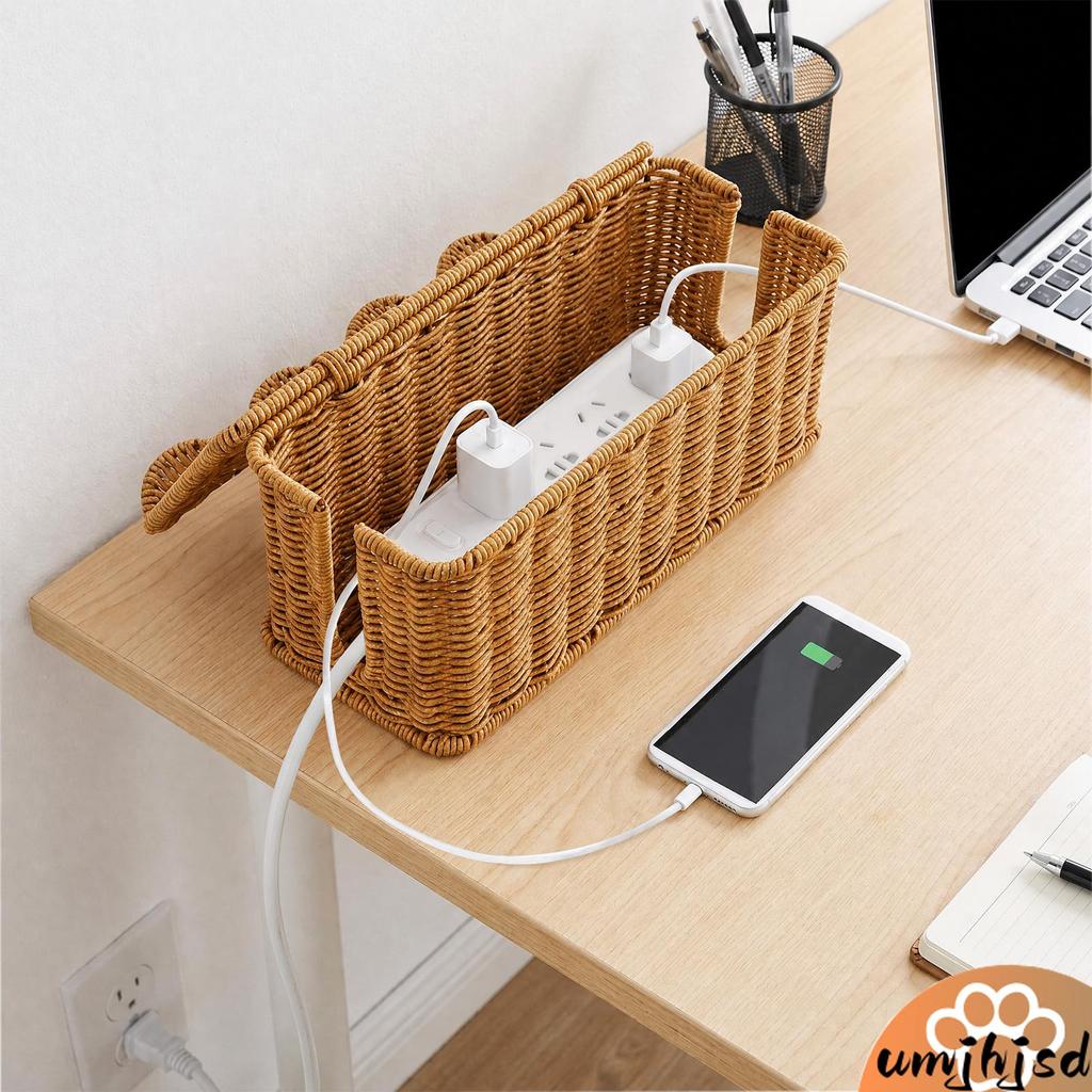 Cesta De Carregamento Estilo Rattan PP Cabo Hider Com Tampa E Estrutura De Metal Para Casa Escritório SHOPSKC5740