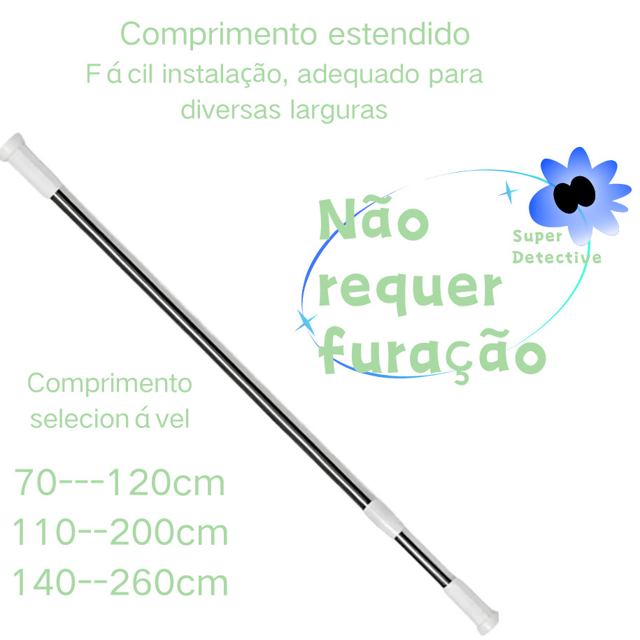 Varão Tubo Bastão Ajustável Barra Cortina Roupas Box Banheiro Extensível Divisória Lavanderia 70 A 260cm