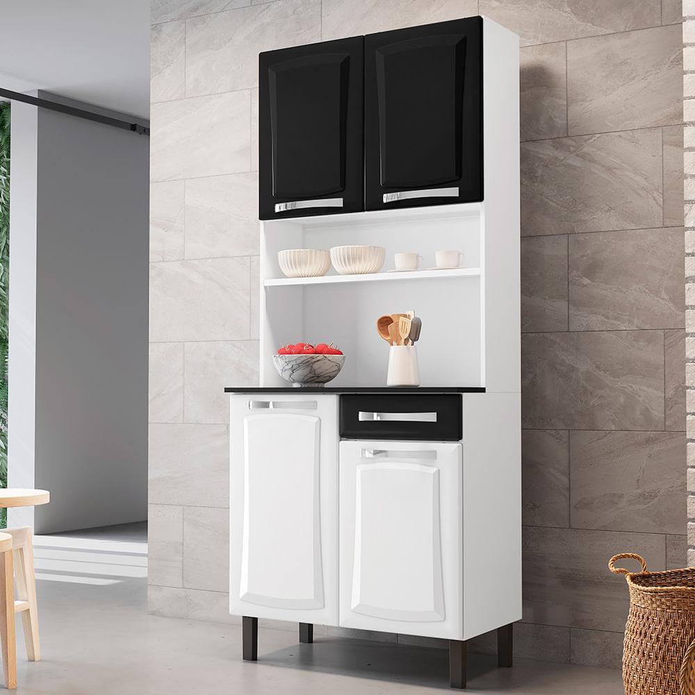 Kit Cozinha Compacta Pratika 80cm em Aço Itatiaia Branco e Preto