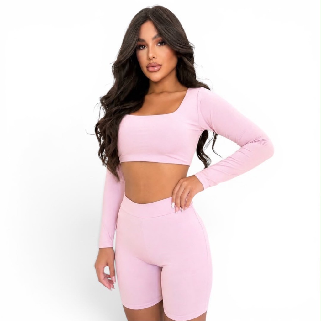 Conjunto Cropped e Short Fitness Feminino Premium Roupa Academia Legging CrossFit Moda