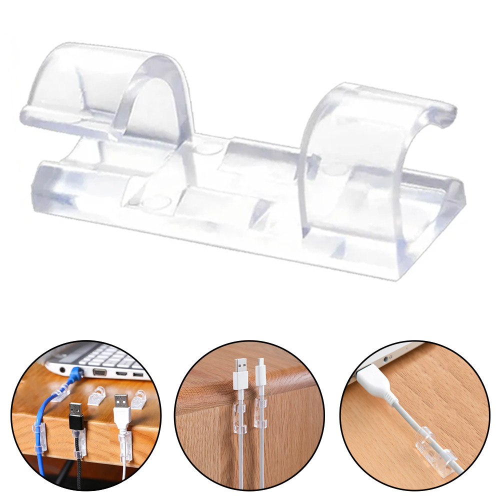 Kit 20 a 100 Organizador de Cabos Fios Adesivo Clips Prendedor de Fios Fixador Passa Cabo Transparente