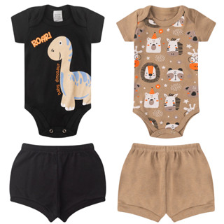 Kit 2 Peças Sortidas Bebê Menino | Body Verão + Shorts | 100% Algodão | Macio Confortável | P ao GG em Oferta na Shopee