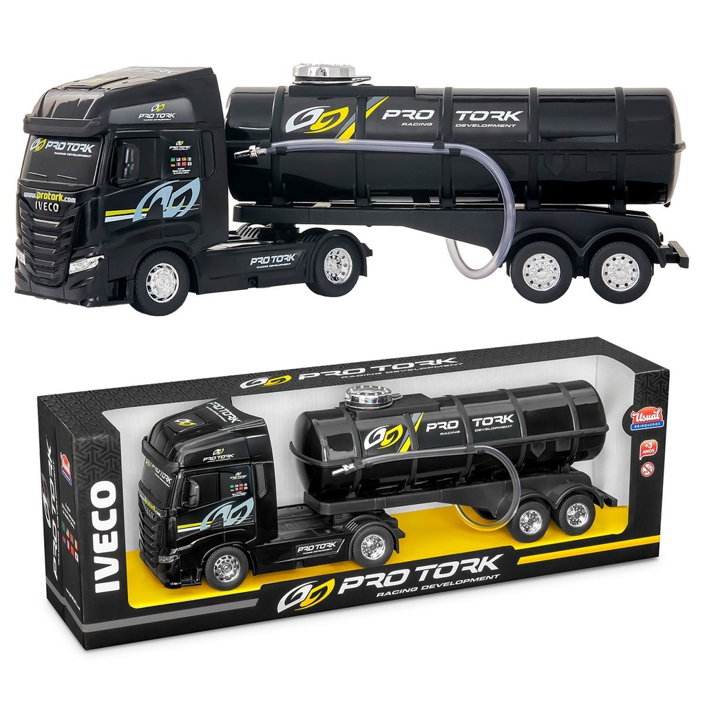 Caminhão Carreta Iveco Tanque S-Way Com Mangueira Preto Pro Tork Com Rodas Cromadas – Usual