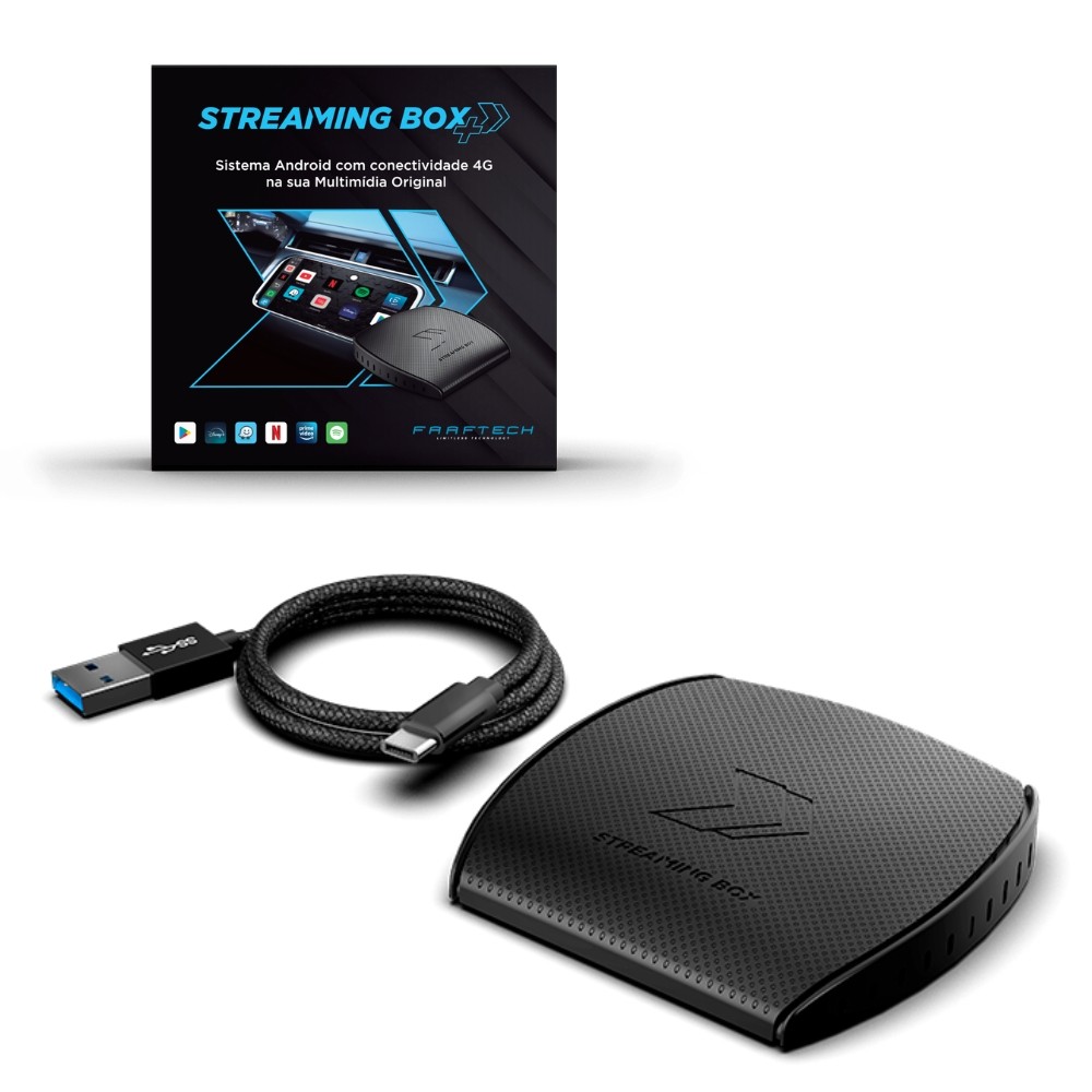 STREAMING BOX ADAPTADOR ANDROID PARA MULTIMIDIAS ORIGINAIS COM APPLE CARPLAY / ANDROID AUTO SEM FIO 4G 64GB FAAFTECH