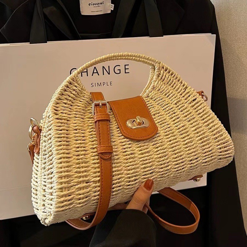 Bolsa De Praia Palha Sintética Alça Dupla Feminina Moda Praia Verão Bolsa Alta Qualidade Estilosa leve Ajustável Escritó