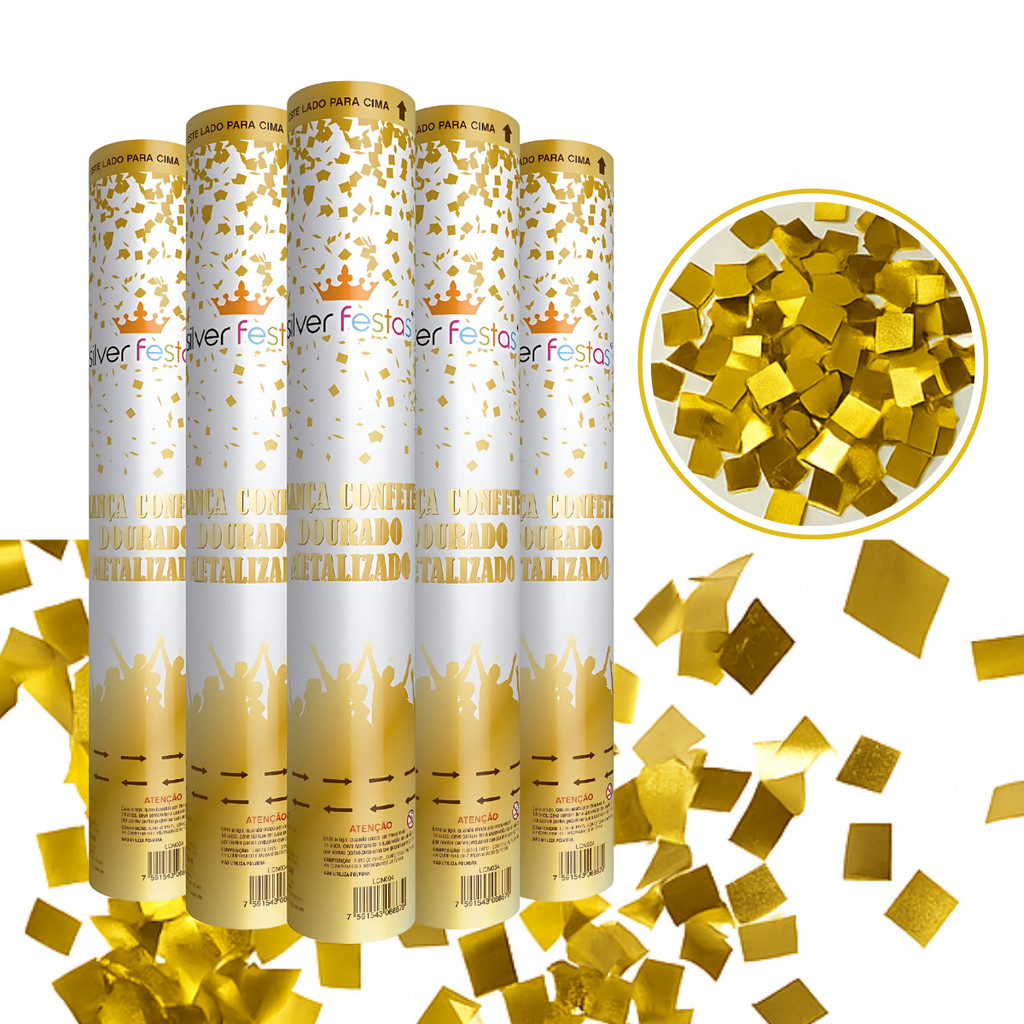 Kit Lança Confete 2 a 10un 30cm – Rose Gold, Prata, Dourado, Colorido – Festa Réveillon Formatura
