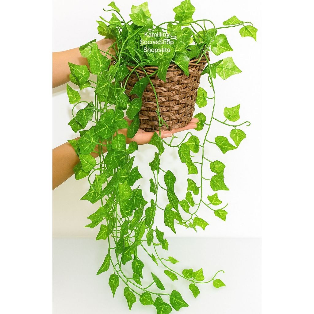Planta Decorativa 2M + Vaso Trançado Marrom 1 Pendentes Artificial Folhas de Hera Verde em Oferta na Shopee