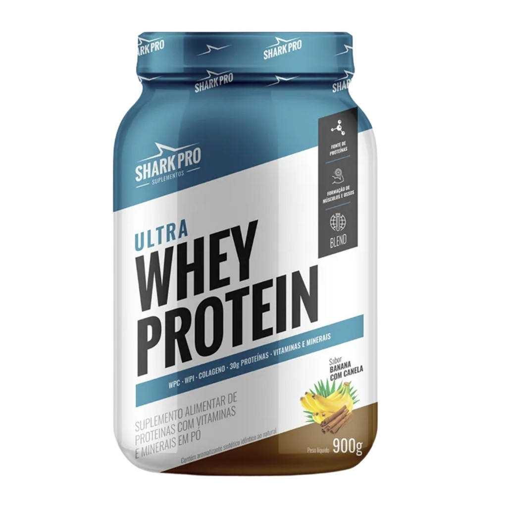 Ultra Whey Protein Pote 900g Sabor Banana C/Canela Shark Pro em Oferta na Shopee