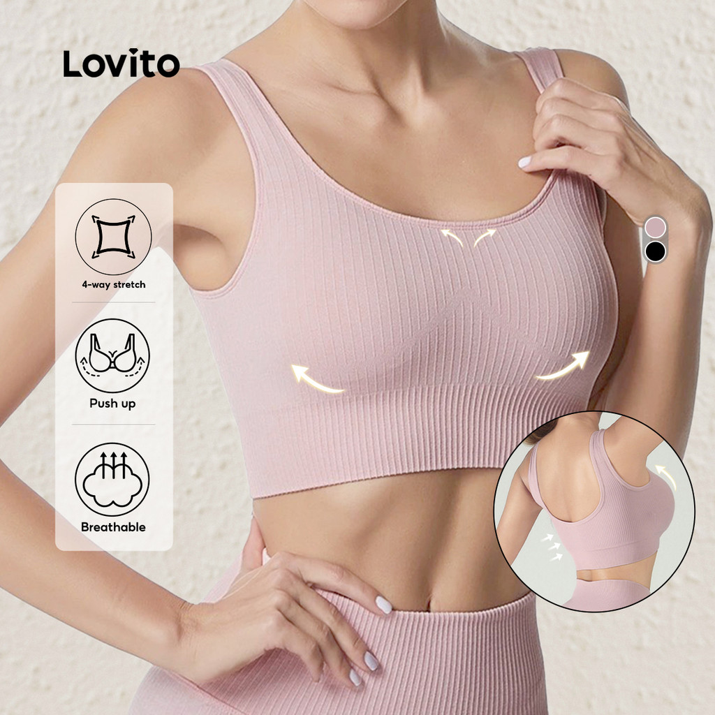 Lovito Top Esportivo com Push-up Vermelho Reduz O Impacto e Evita Vazamento de Lateral rosa LNE112X018 em Oferta na Shopee