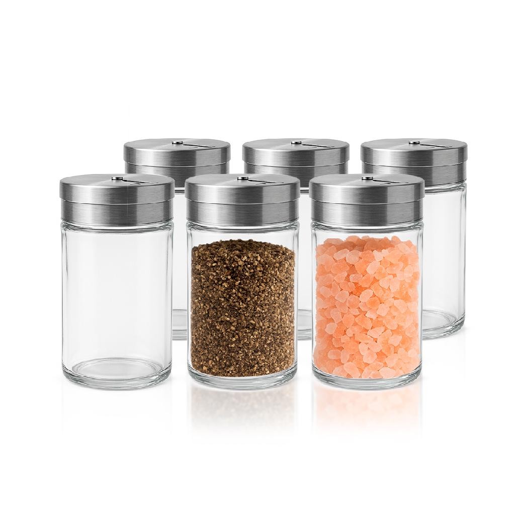 Kit 6 Pote porta Tempero condimento vidro inox 100ML multiuso saleiro pimenteiro Dosador