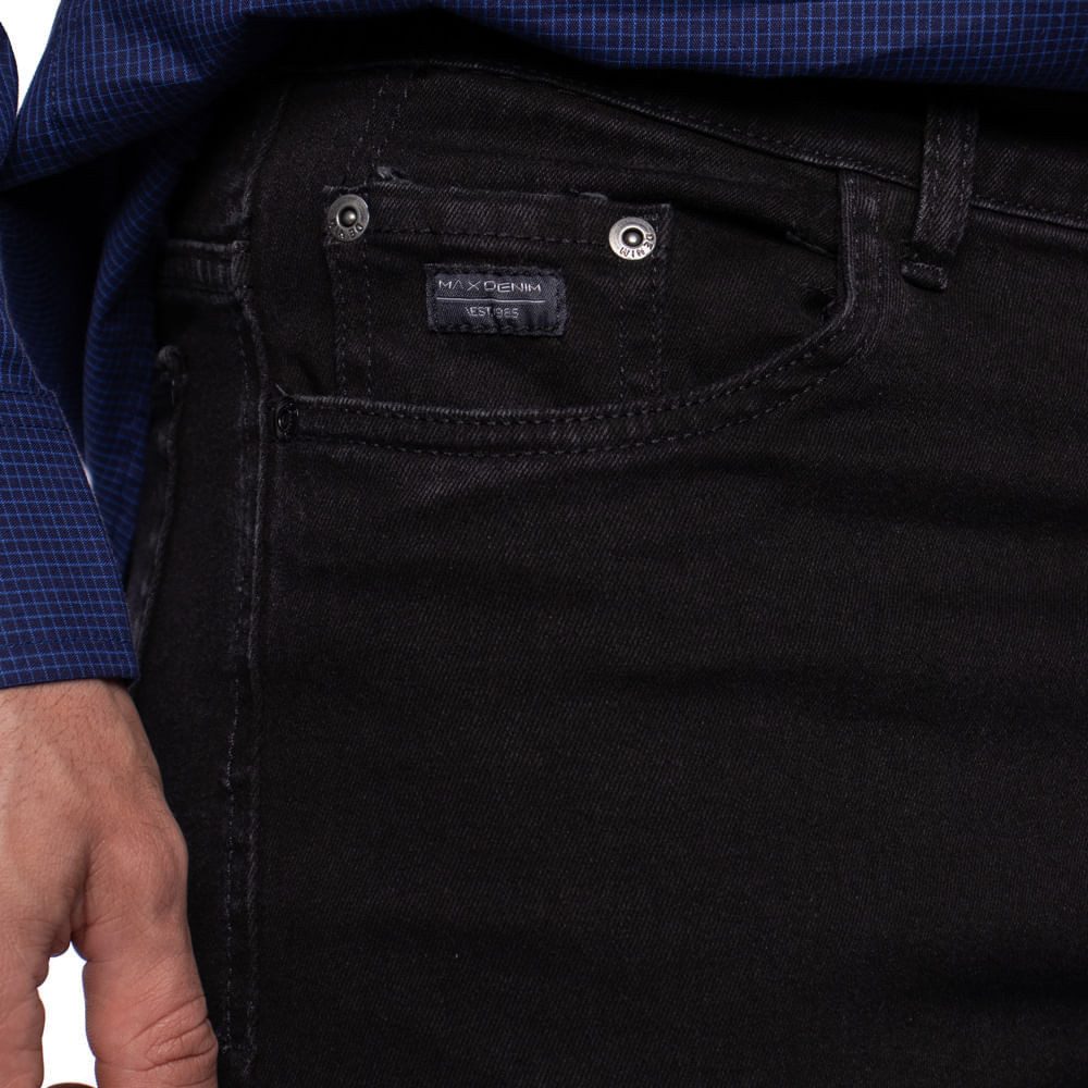Detalhes do Calça Jeans Masculina Max Denim Reta Lisa Preta