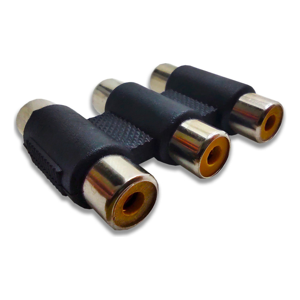 Emenda Rca X Rca Tripla Fêmea Extensor Cabo Video E Áudio