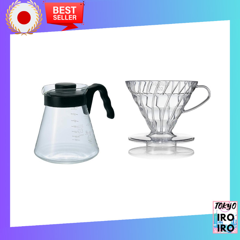 【Conjunto】HARIO V60 Cafeteira Preta Fabricado no Japão VCS-03B + HARIO V60 Filtro de Café 02 Transparente para