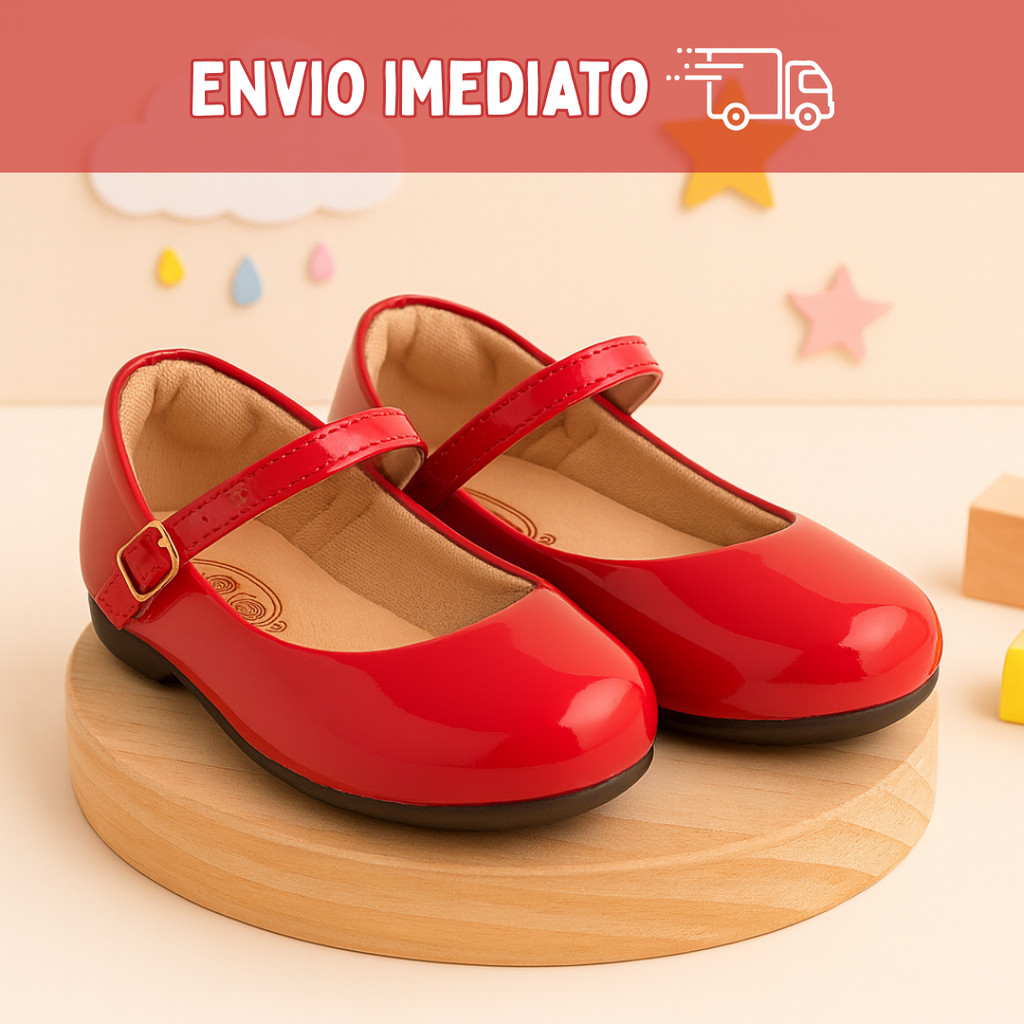 Sapatilha Infantil Mary Jane Brilhante Menina Confortavel Leve Fivela Envio Imediato