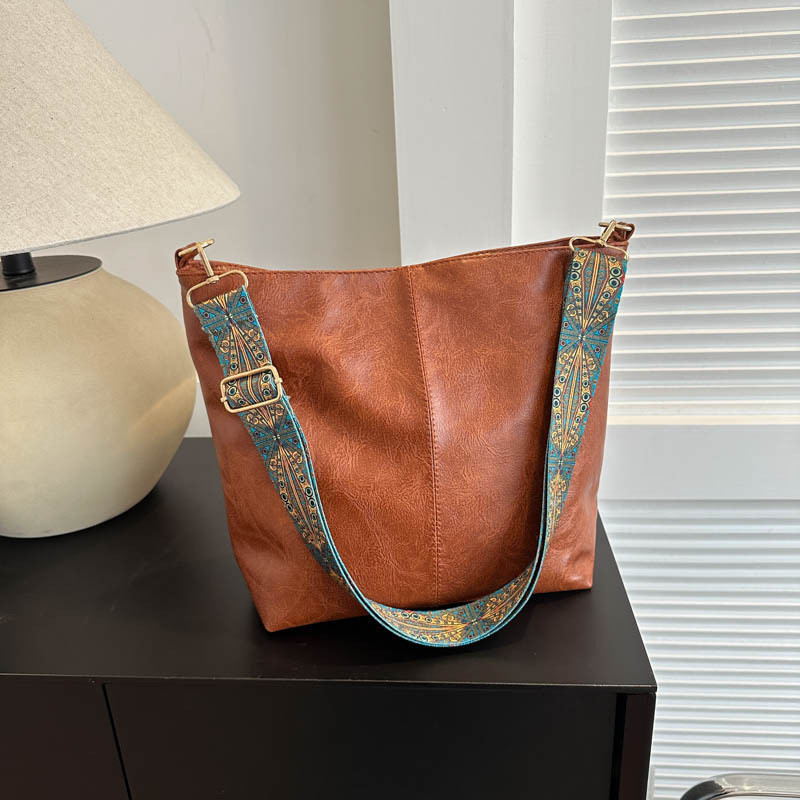 🥇Bolsa feminina de ombro tipo balde em PU, grande capacidade, com alça trançada