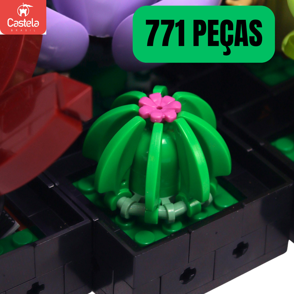 Detalhes do Blocos de Montar Coleção Botânica Suculentas no Vaso Ornamental - Castela