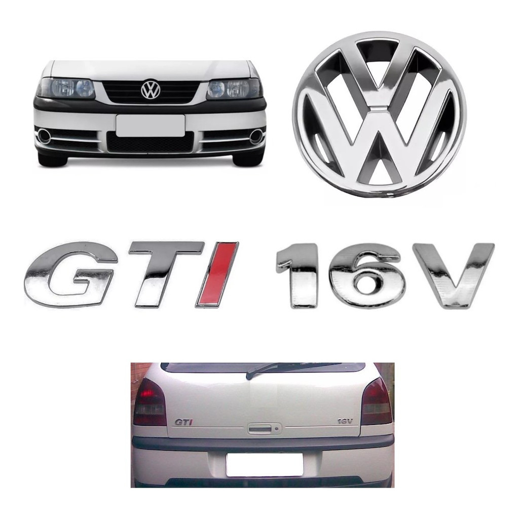 Emblemas Gti 16v + Vw Grade - Gol G3 Geração 3 - 2000 À 2005