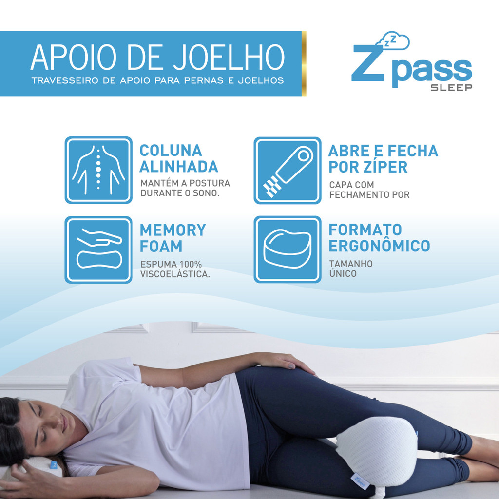 Travesseiro Nasa D50 Apoio Ortopédico de Joelho Perna Coluna Alinhada Saudável Grávida Z Pass Sleep