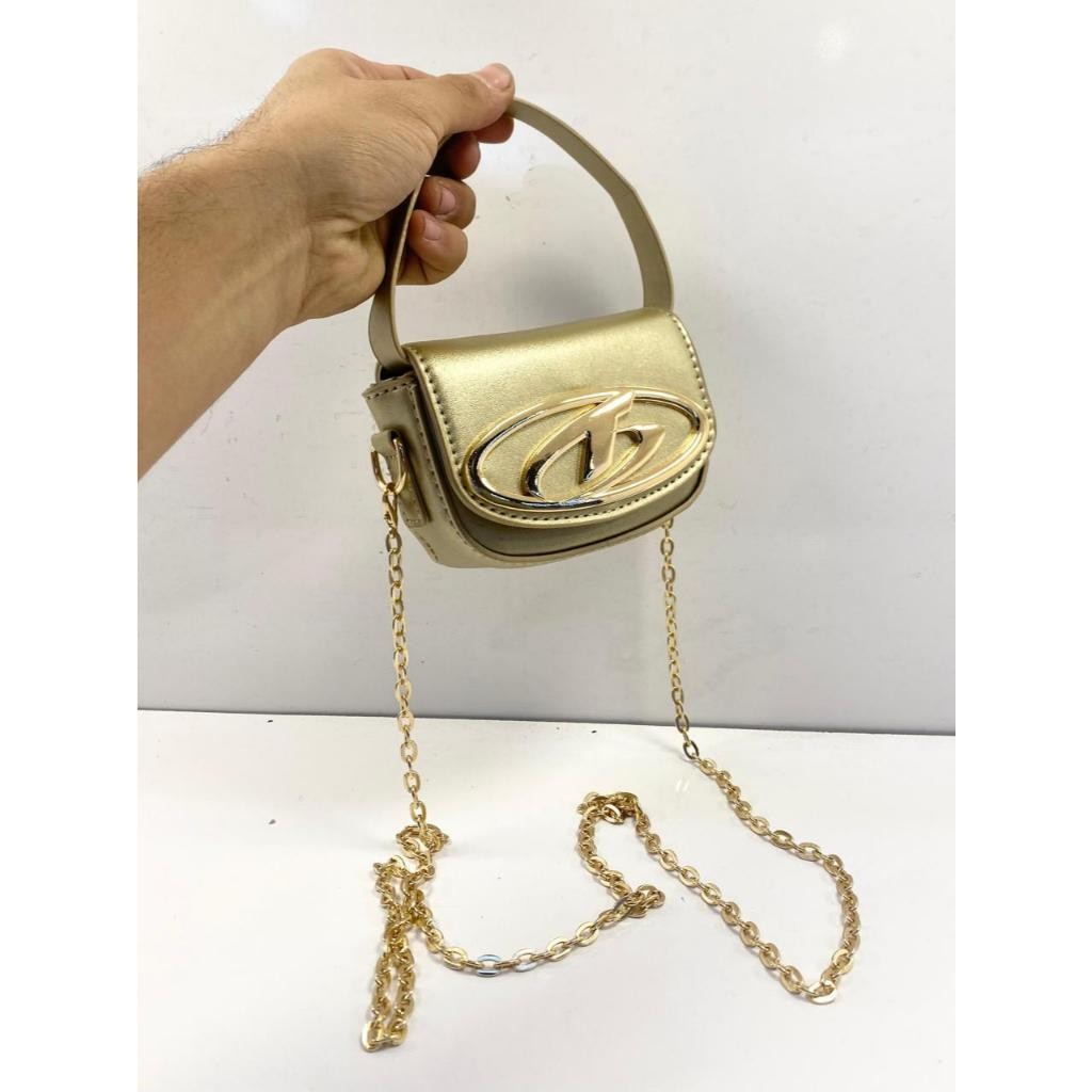 Bolsa mini transversal metalizada luxo chique blogueira corrente em Oferta na Shopee