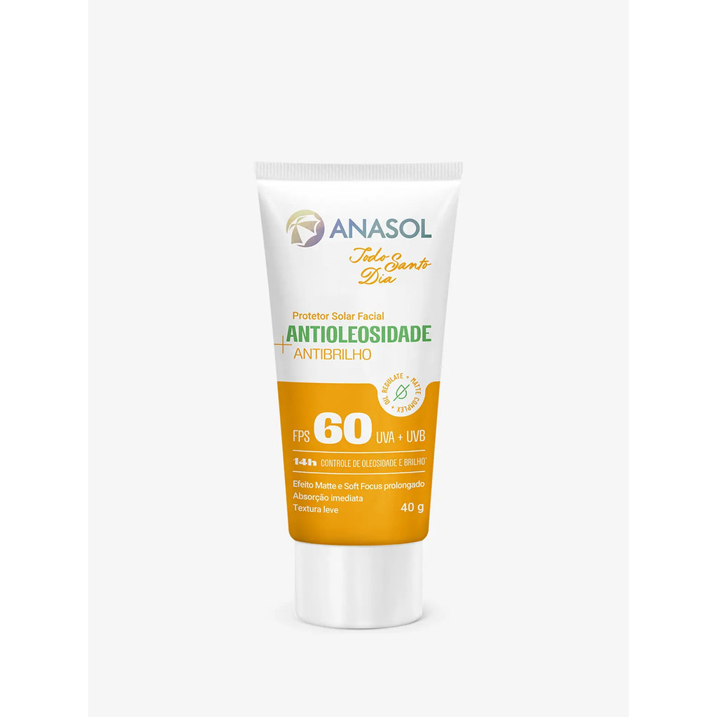 Protetor Solar Facial Anasol Todo Santo Dia TSD Antibrilho FPS 60 em 40g