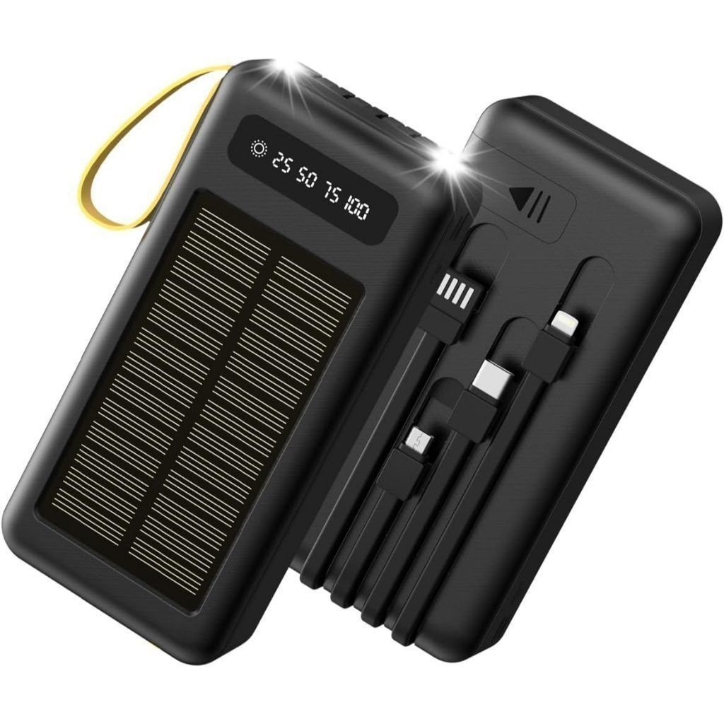 Carregador Portátil Power Bank Solar 20.000mah Com cabos 5 Em1 LED lanterna em Oferta na Shopee