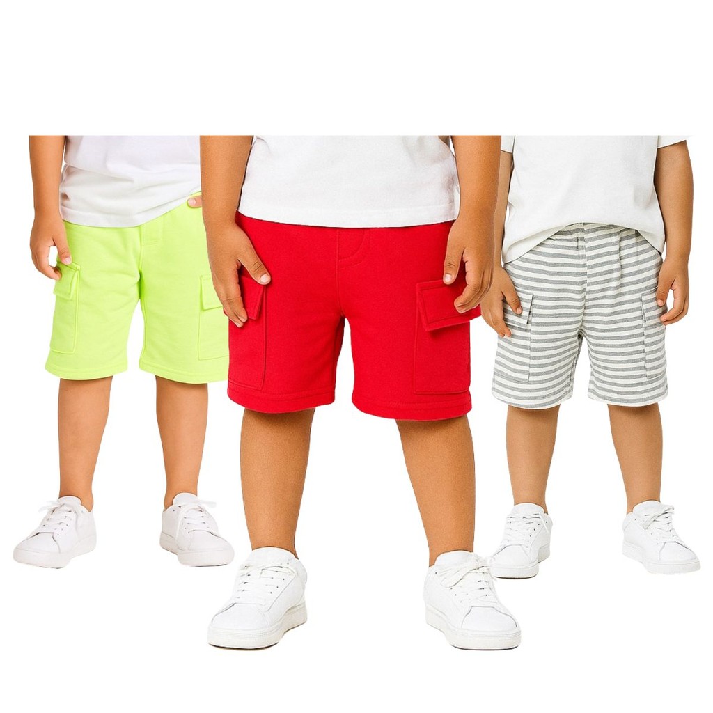 Kit 3 Bermudas Infantil Moletinho Cinza Amarelo E Vermelha