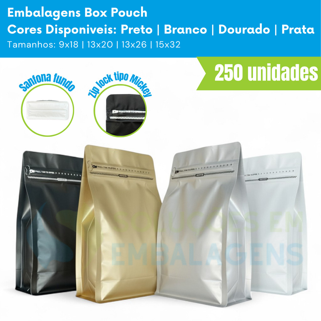 Embalagem Saco Stand Up Pouch Box Pouch com Zip Lock Saquinhos Lembrancinha 250 unidades